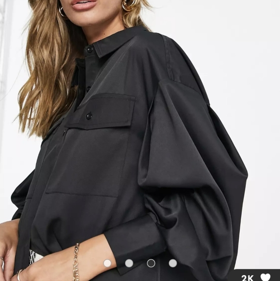 Extro & Vert Black Pleated Oversized Button Down Shirt - Picture 7 of 9
